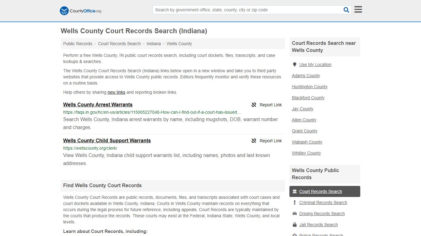 Wells County Court Records Search (Indiana) - County Office