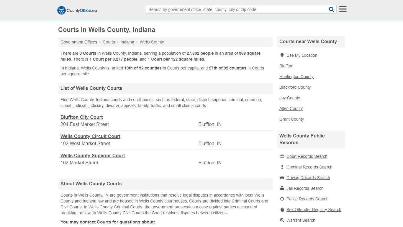 Courts - Wells County, IN (Court Records & Calendars)